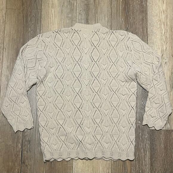 Vtg Wintuk Knit Cardigan Sweater by Rose 100% Orlon Acrylic L USA Beige Boho EUC - Picture 4 of 5